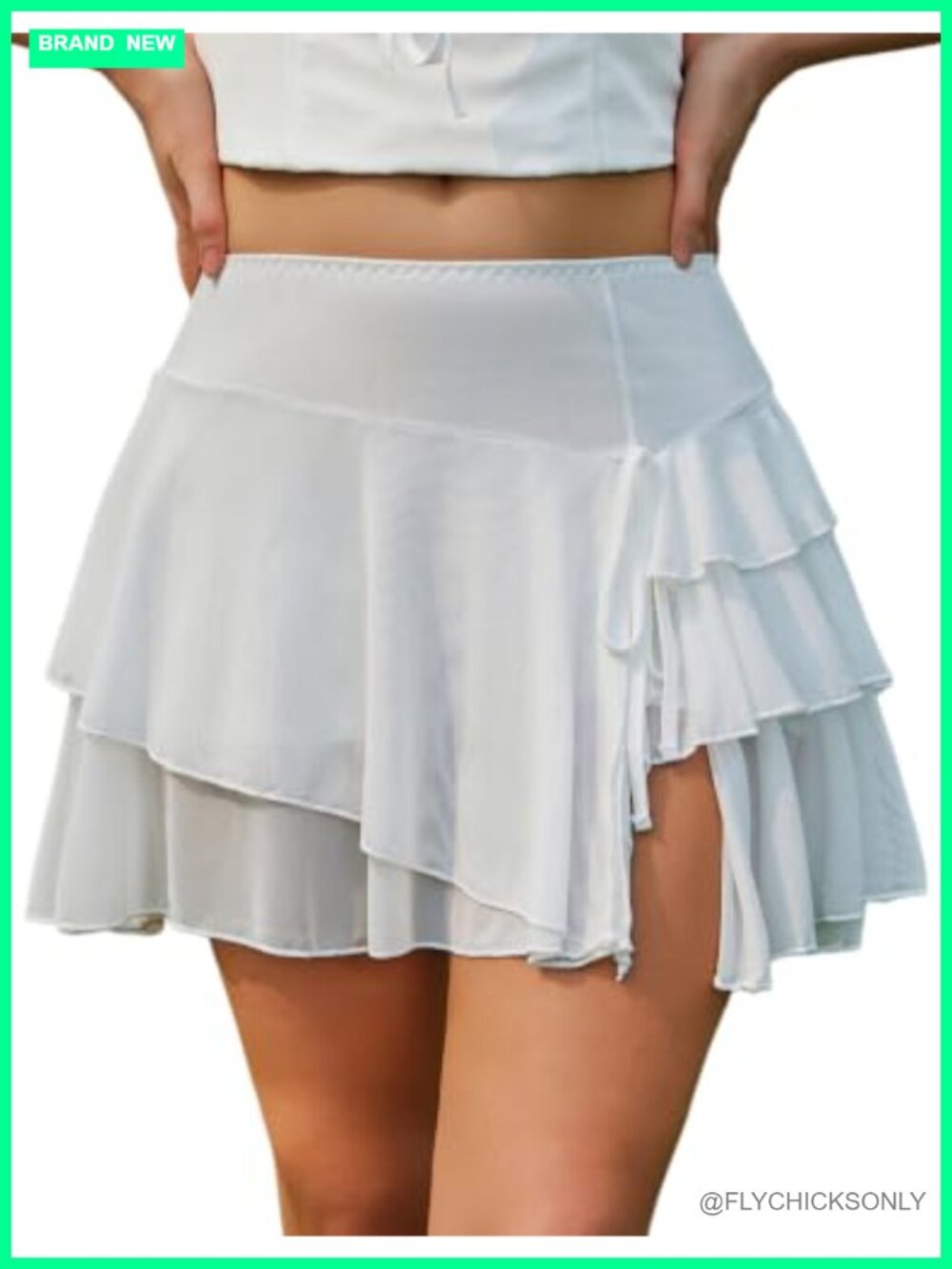 Mesh Mini Skirt with Built-in Shorts Side Slit Ruffle Layered Y2K